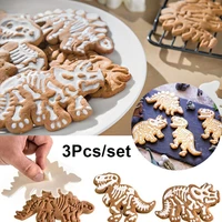 3pcs dinosaur cookies mould 3d dinosaur fossil biscuit fondant cutter embossing mold for kids birthday cake decor baking tools
