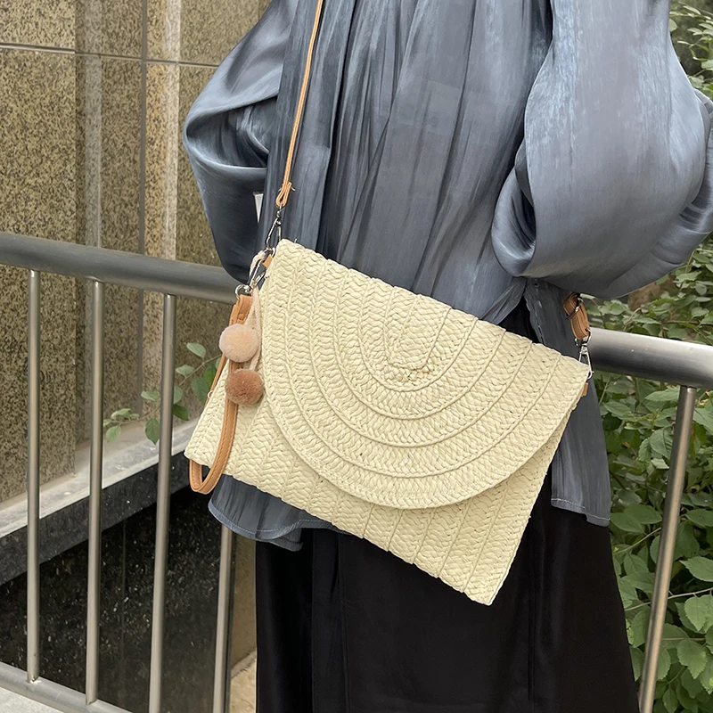 Женская Соломенная Сумка-клатч цвета хаки простая маленькая Пляжная Сумочка