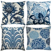 blue flower retro pattern linen pillowcase sofa cushion cover home decoration can be customized for you 40x40 50x50 60x60 45x45