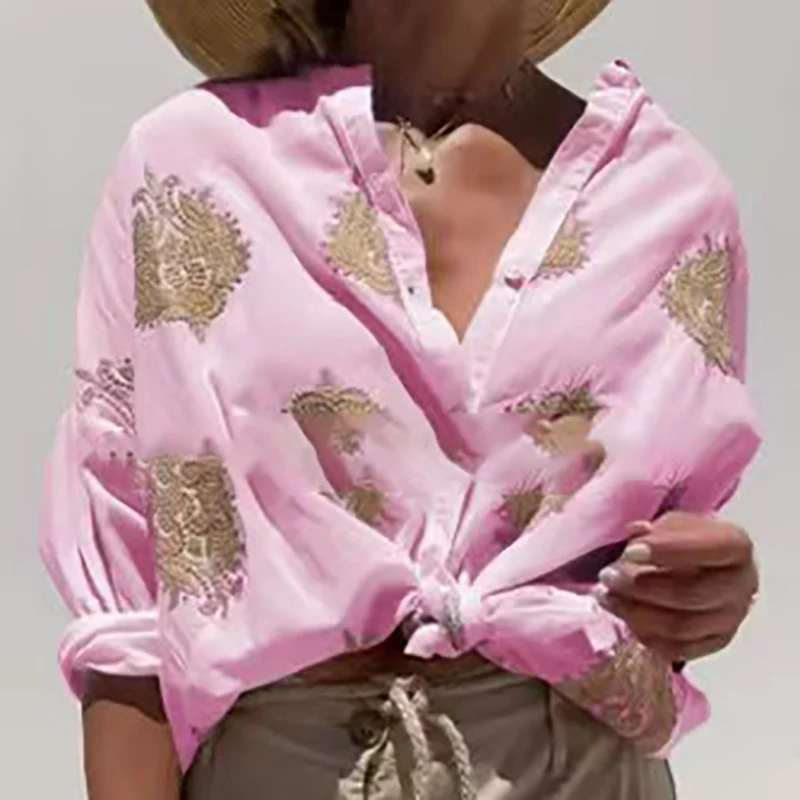 Женская свободная рубашка с длинным рукавом