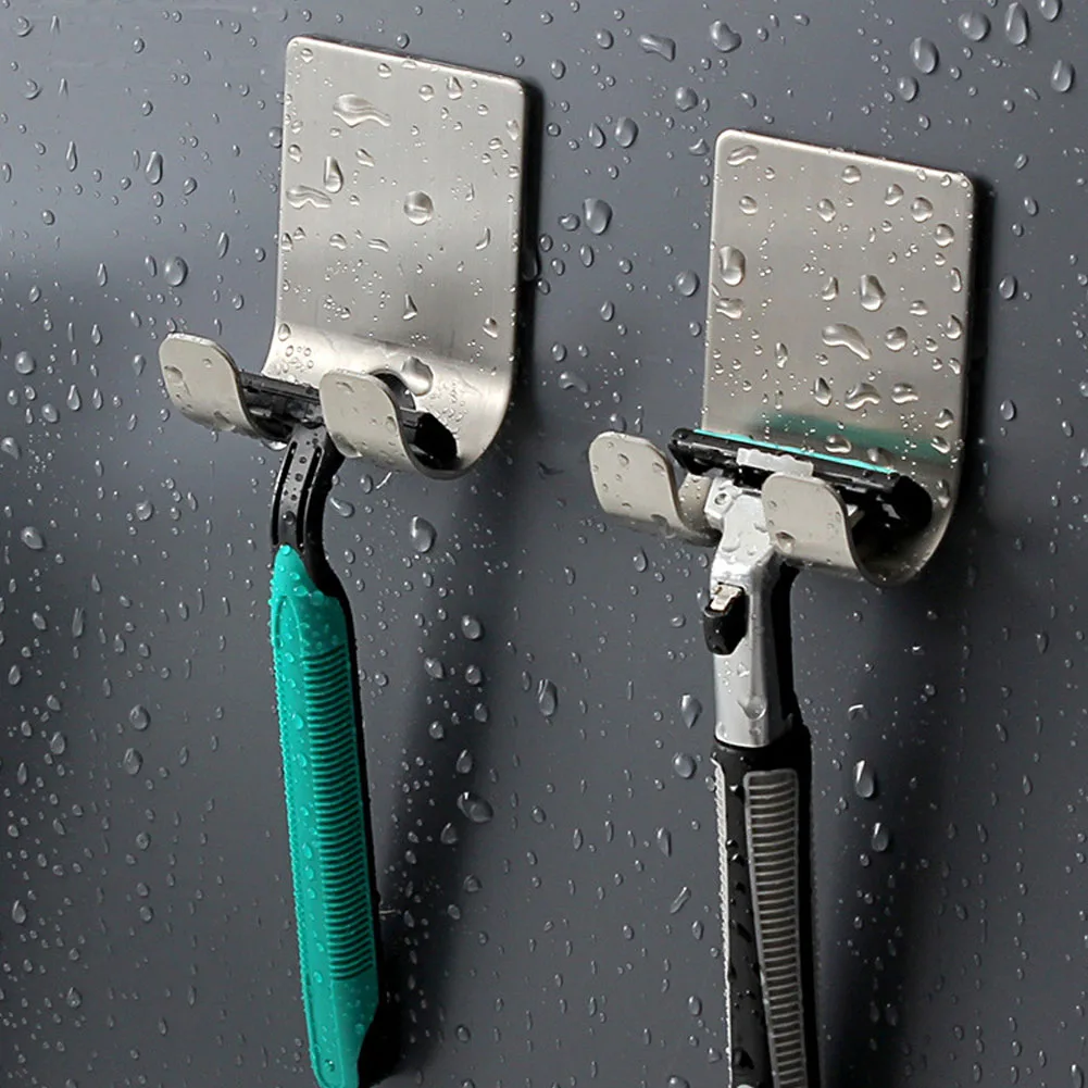 1/2/3pcs Stainless Steel Razor Holder Wall Shaving Shaver Shelf Storage Hook Multifunction Bathroom Phone KeyTowel Shaver Holder