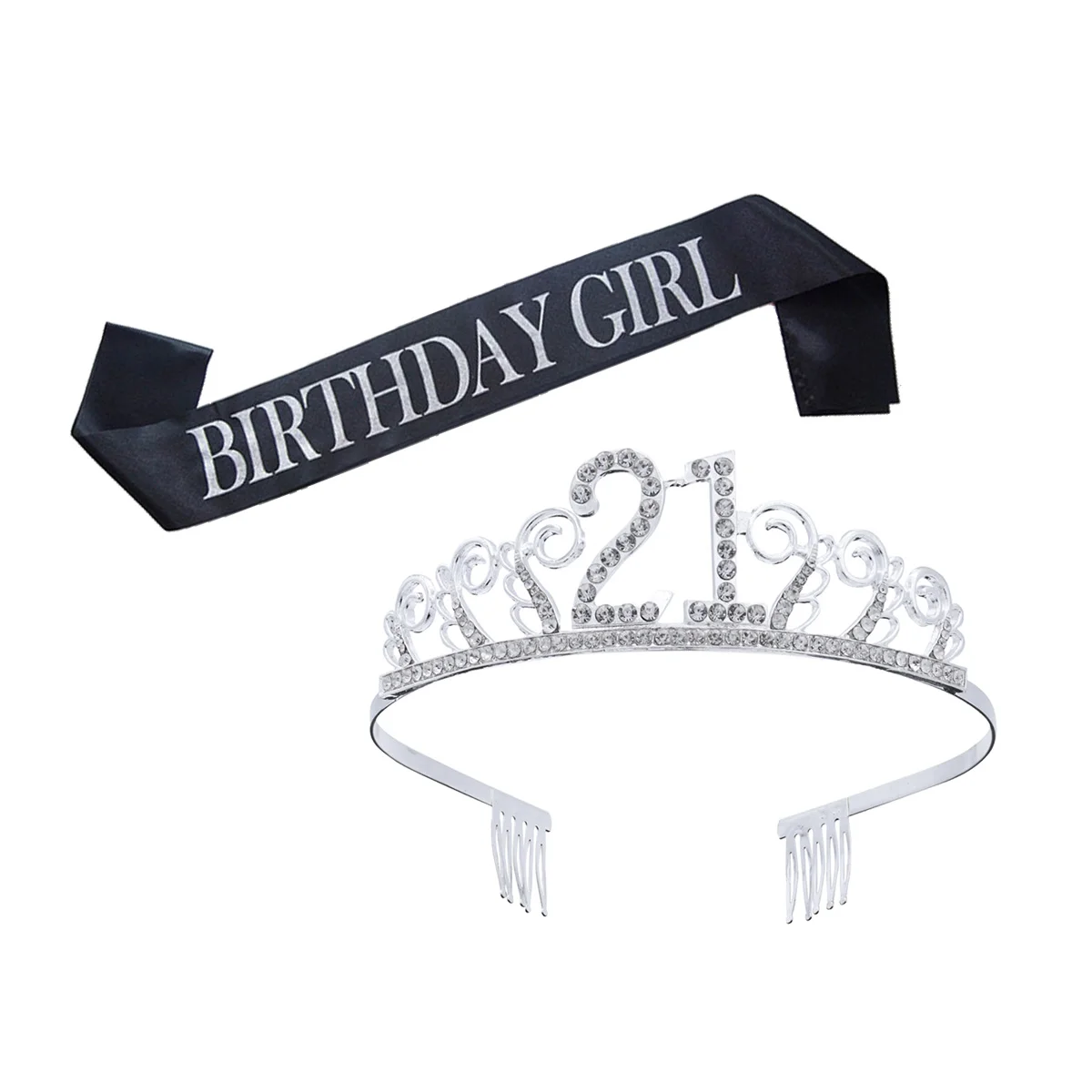 

Party Etiquette Belt Happy Birthday Headband Rose Gold Decorative Sash Crown Hair Comb Crystal