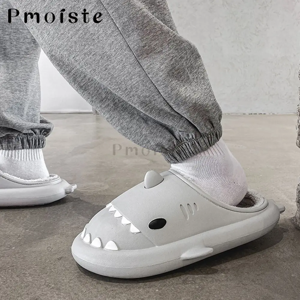 Winter Shark Slippers for Women Cartoon Children Slippers Family Adults Kids Indoor Waterproof Thick Sole Man Plush Slippers