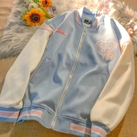 yiciya womensblue jacket spring 2022 oversize love bear embroidery female fashion baseball uniform loose zipper harajuku coat