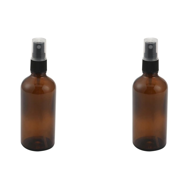 

2X 100ML Amber Glass Spray Bottle With Black ATOMISER Sprays,Refillable Container For Essential Oil / Aromatherapy Use