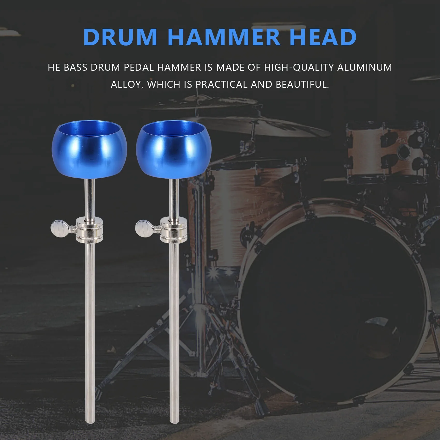 

2Pcs Bass Drum Pedal Beater Aluminum Alloy Hammer Head Percussion Instrument Accessory Parts,Blue