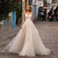 elegant tulle civil wedding dresses lace appliques beading bridal gown women formal bride robe custom made