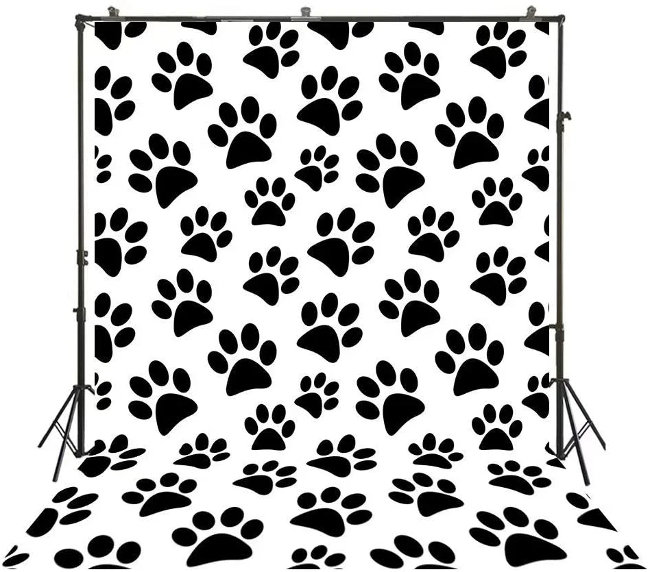 

White Fabric with Black Animal Paw Print Backdrop Adult Portrait Photo Booth Shooting Children Happy Birthday Party Background