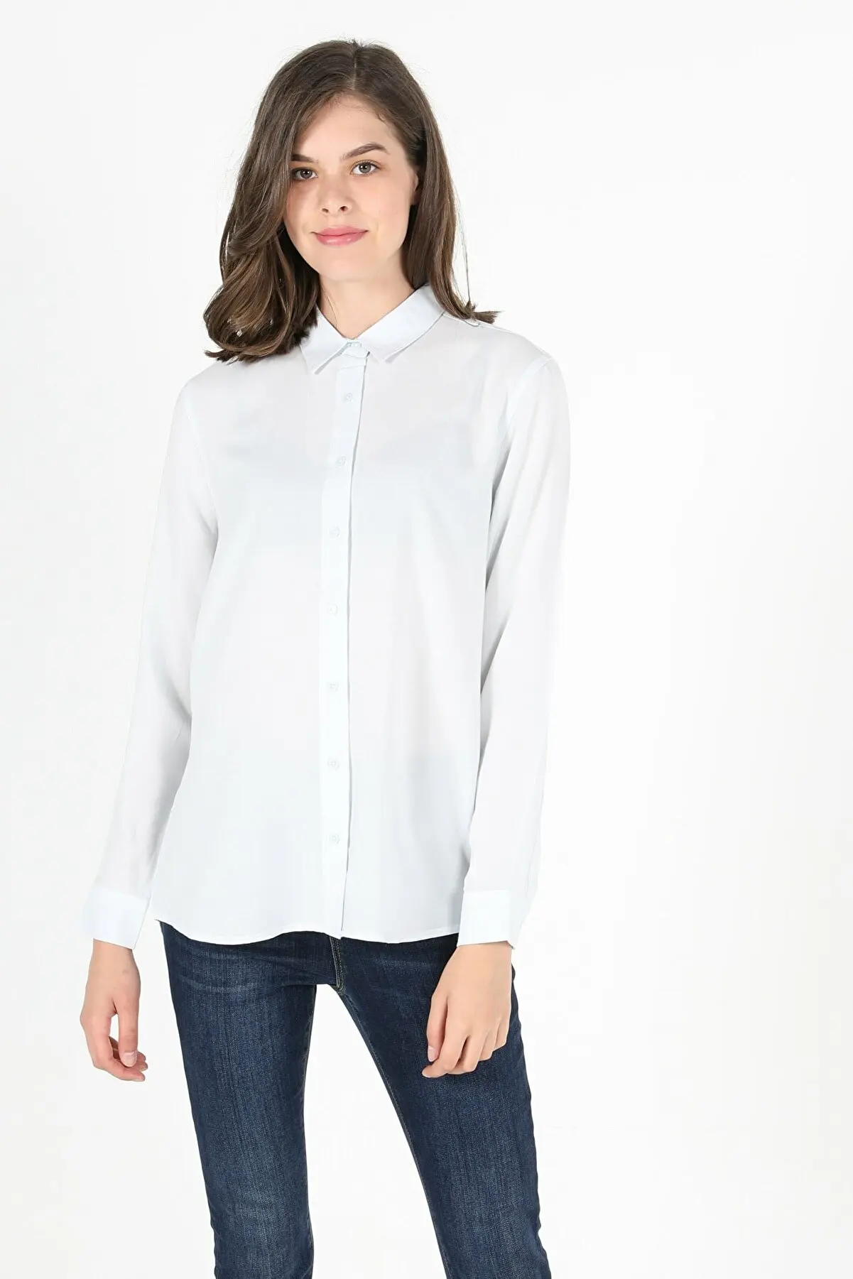 

Basic Regular Fit Women Blue Long Sleeve Shirt Pretty and Cheap Women's Blouses 55636125