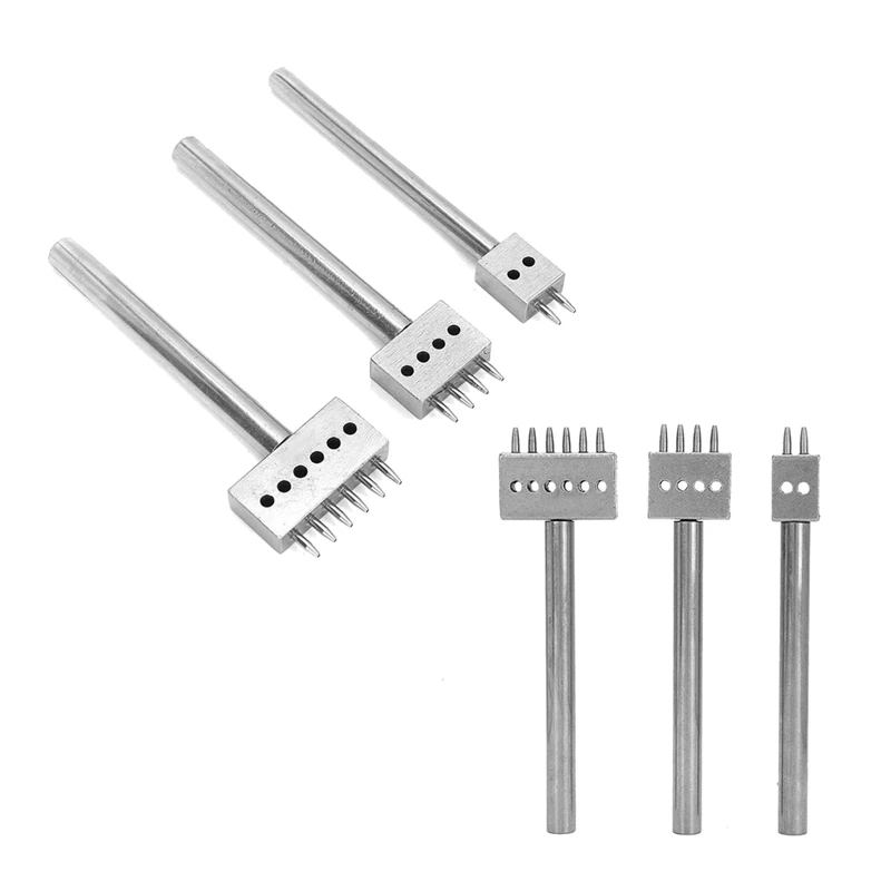 

3 Pcs Leather Stitching Tool With Different Prong Head Spacing Hole Puncher,For DIY Lacing Stitching Chisel Leather