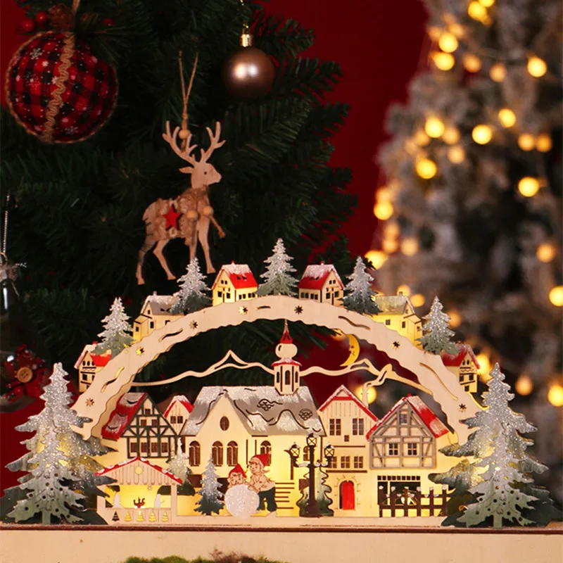 

Рождественские украшения в виде деревни, светящийся деревянный дом, красочные светодиодные светильники «сделай сам», деревянные украшения...