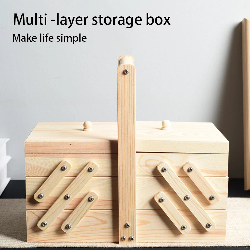 

Деревянная шкатулка для хранения ювелирных изделий, косметика, трехуровневый органайзер для игл, складной органайзер большой емкости для дома и путешествий