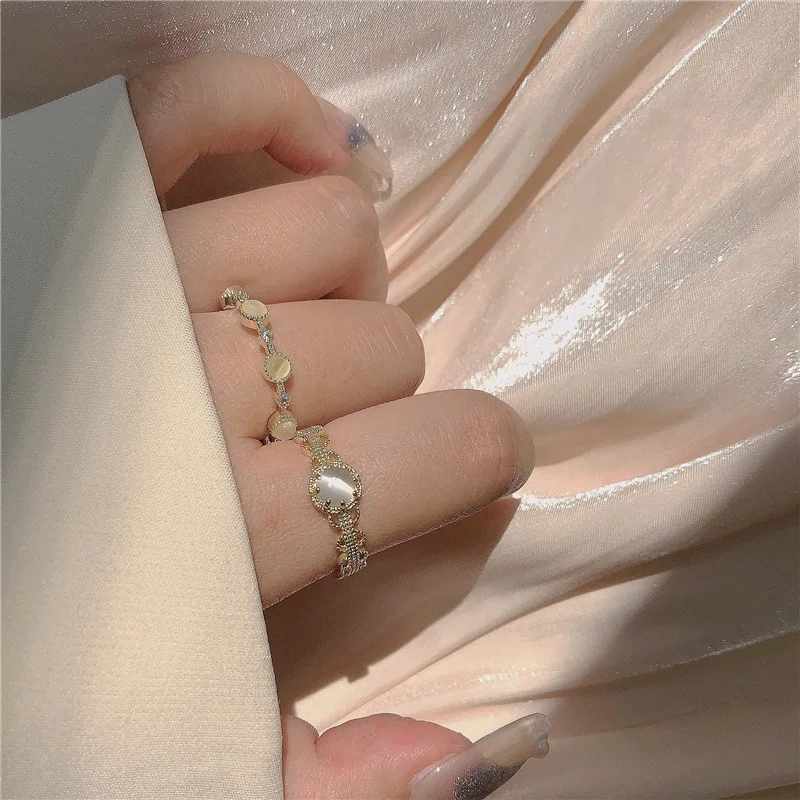 

LingLu Gentlely Opal Golden Color Metal Simple Shiny 2022 New Trendy OL Style Open Rings for Women Party Girls Gifts Jewelry