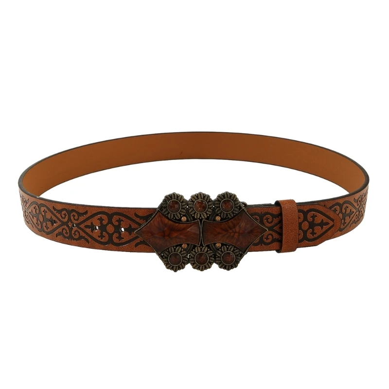 

Women Bohemian Belt Egnraved Buckle Pants Belt Adult Vintage Western Waist Belt