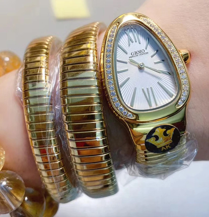

Women Snake black White Gold Diamonds Rome Quartz Watch