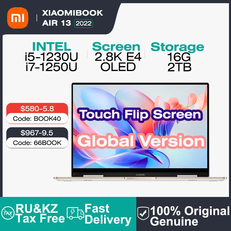 

Xiaomi Book Air 13 Laptop 13.3Inch 2.8K Touch Screen Filp Foldable Notebook Intel Core i7-1250U/ i5-1230U 16GB 512G SSD Computer