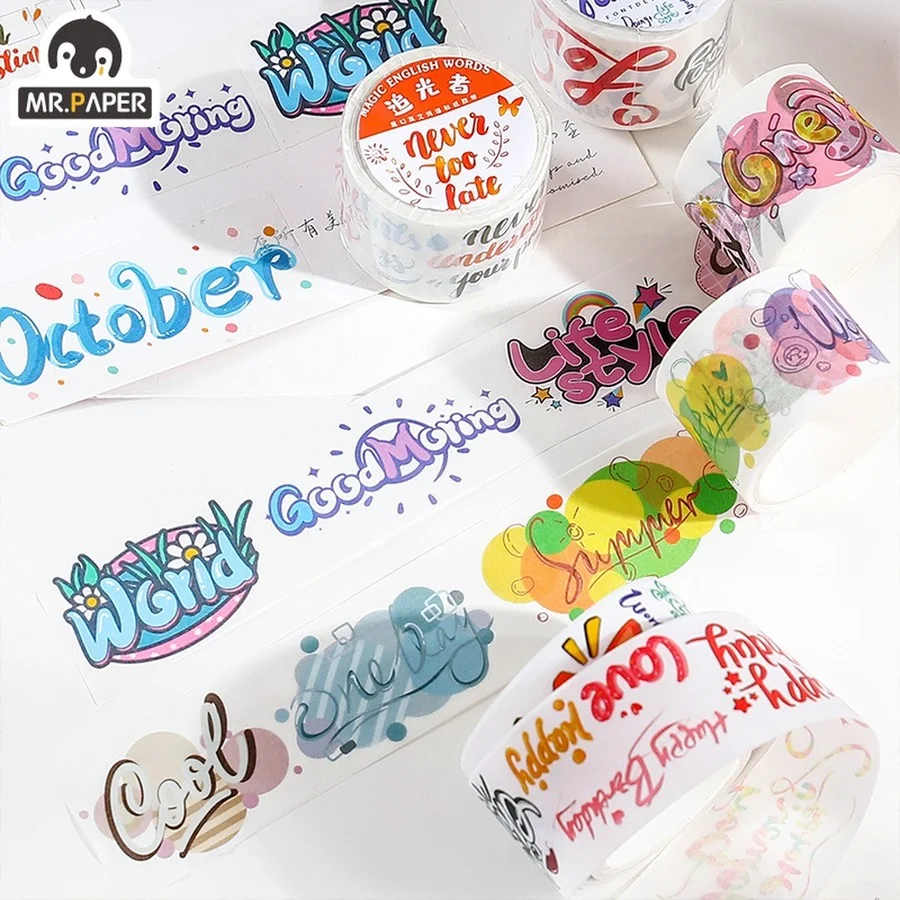 

Mr.Paper 8 Style Magic English Series Washi Tape Cartoon Creative Art Text Hand Account Material DIY Decorative Sticker Tape