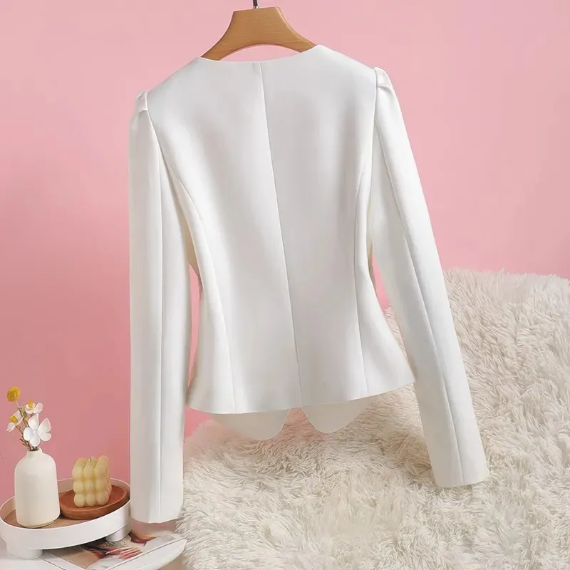 Женский костюм с коротким рукавом черно-белый без воротника весна-осень 2024