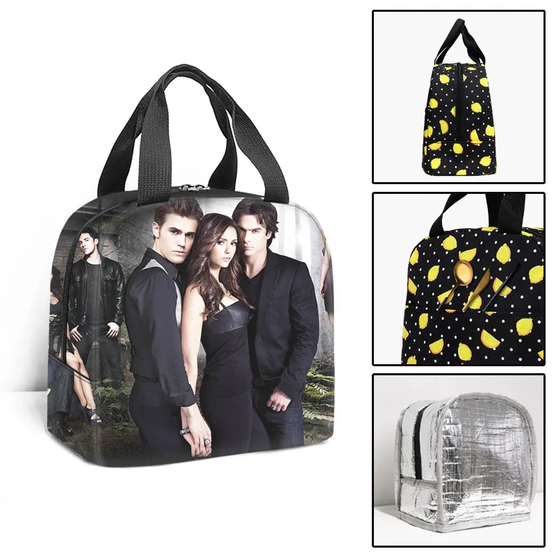 New Vampire Diaries Insulated Lunch Bags Women Men Work Tote Food Case Cooler Warm Bento Box Student Lunch Box for School