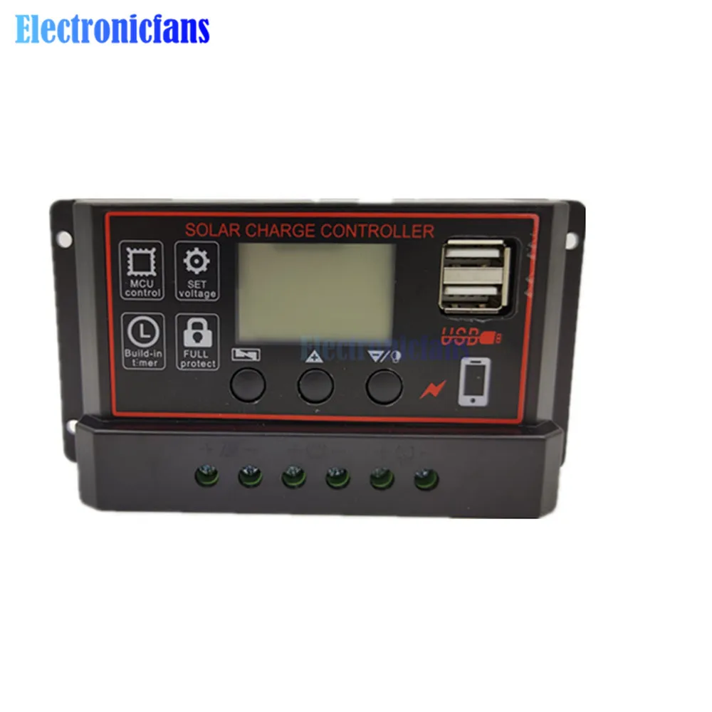 

12V 24V Solar Controller 10A 20A 30A LCD Display Automatic Solar Charge Controller Light Time Controller Dual USB Cell Regulator