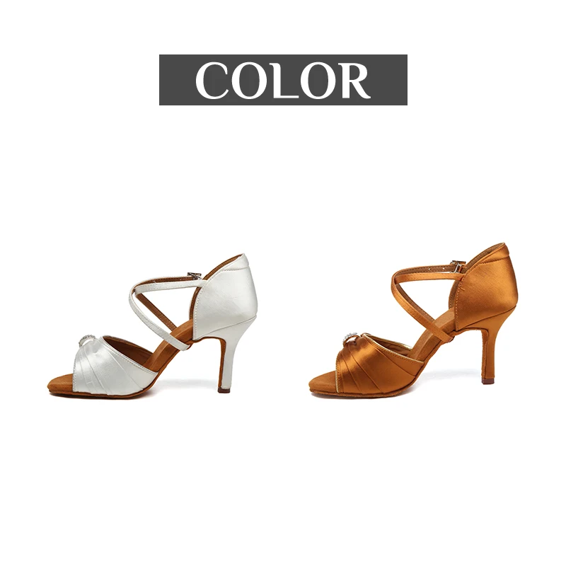 DKZSYIM Women Latin Dance Shoes High Heel Satin Dance Shoes lady Soft Bottom Dance Shoes heeled 8cm Girls Salsa Ballroom Shoes