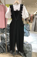 2021 ruffled suspenders straight leg overalls womens pants loose wide leg pants spring and summer black casual womens pants