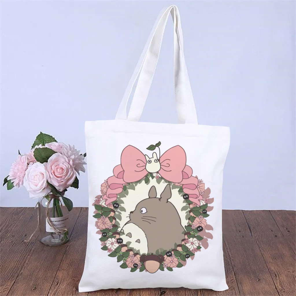 

Flower LeafHandbag My Neighbor Totoro Anime Movie Shoulder Canvas Bags Students Pocket Double Print Shopper HandBags Tote Bag