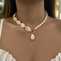 boho baroque pearl handmade shell pendant necklace for women summer beach wedding bride elegant beads chain party jewelry girls