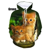 cute cat couple 3d print hoodies animal long sleeved pullover sweatshirts casual sports sweatshirts loose outwear tops
