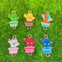 20pcspack potted cactus alloy charm colorful plant metal pendant earrings bracelet necklace diy jewelry making craft accessorie