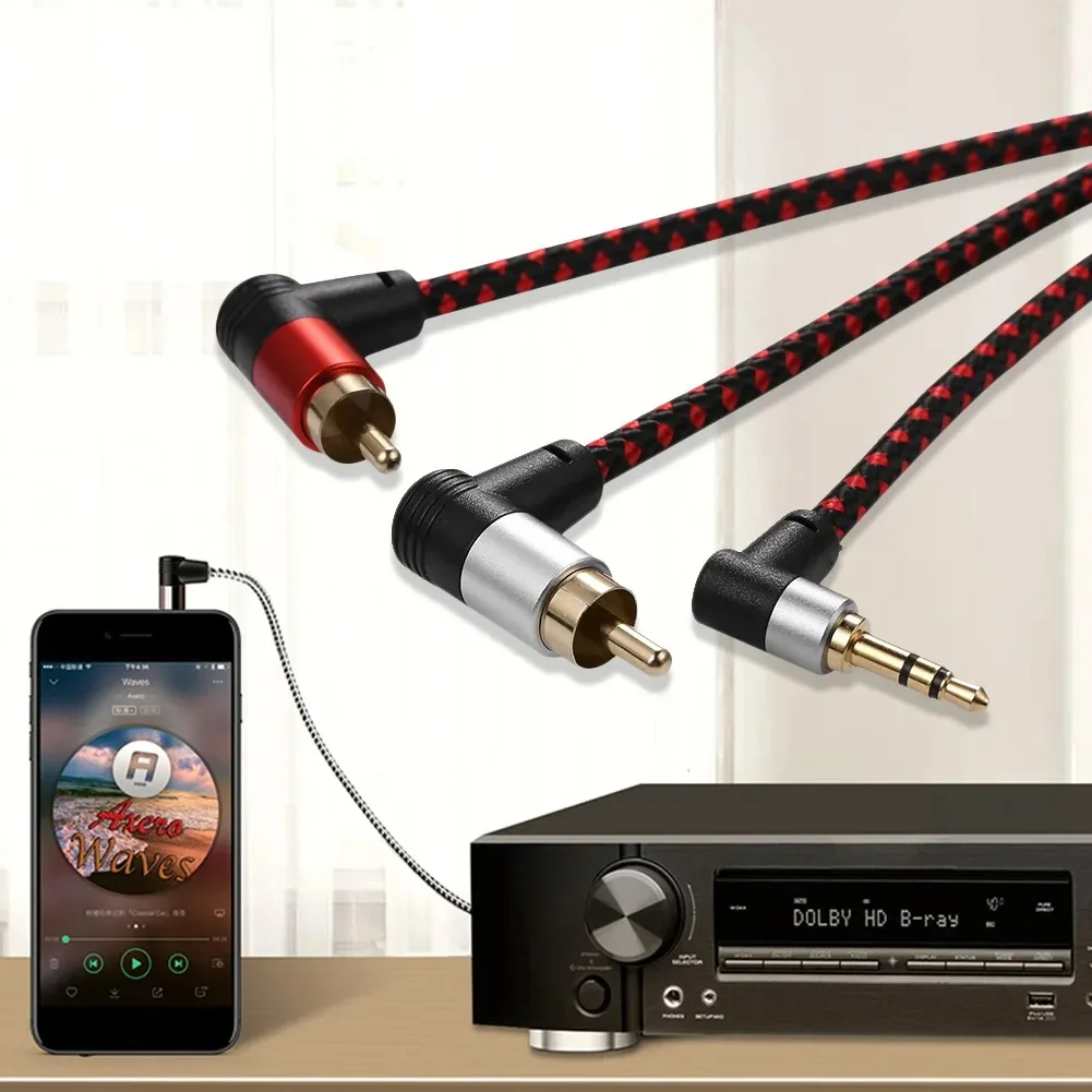 Прямой угол 1/8 TRS к двойному аудиокабелю RCA Aux Cтерео от 3 5 мм до 6 35 Y Φ для MP3 ПК