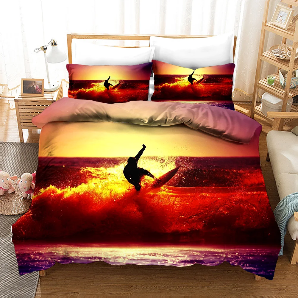 

Surfing Duvet Cover Set Surfboards Youth Ocean Sport Theme Bedding Set For Teens Polyester Waves Surfing Ocean Queen Quilt