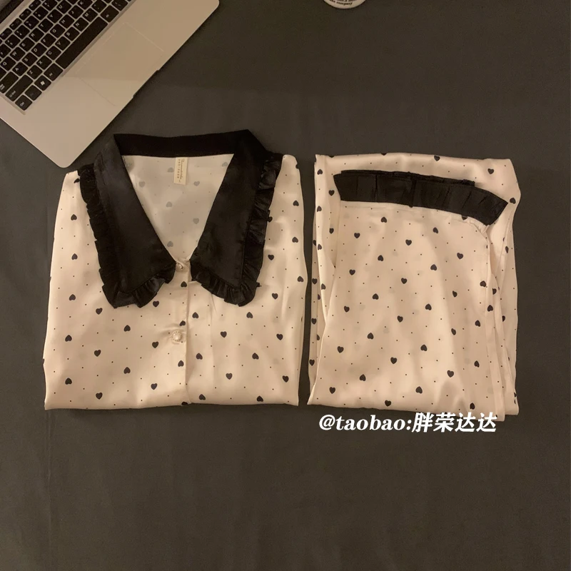 

Korea Ins Ice Silk Pajamas Female 2023 New Spring And Autumn Long-sleeved Sleepwear Advanced Sense Of Two-piece Home Clothes