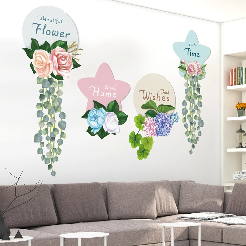 

[shijuekongjian] Flowers Wall Stickers Decor DIY Plants Wall Decals for Living Room Kids Bedroom Kitchen Nursery Home Decoration