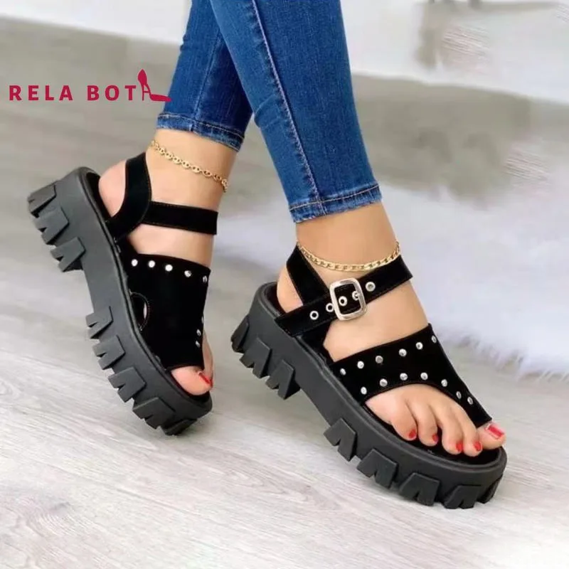 

Fashion Toe Rivets Large Size Shoes Round Toe Sandals Sponge Women Sandals Metal Circle Summer New High Platform Sandals Women's