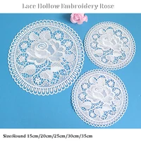hot rose lace round white embroidery table place mat christmas pad cloth placemat cup mug dining tea coaster drink doily kitchen