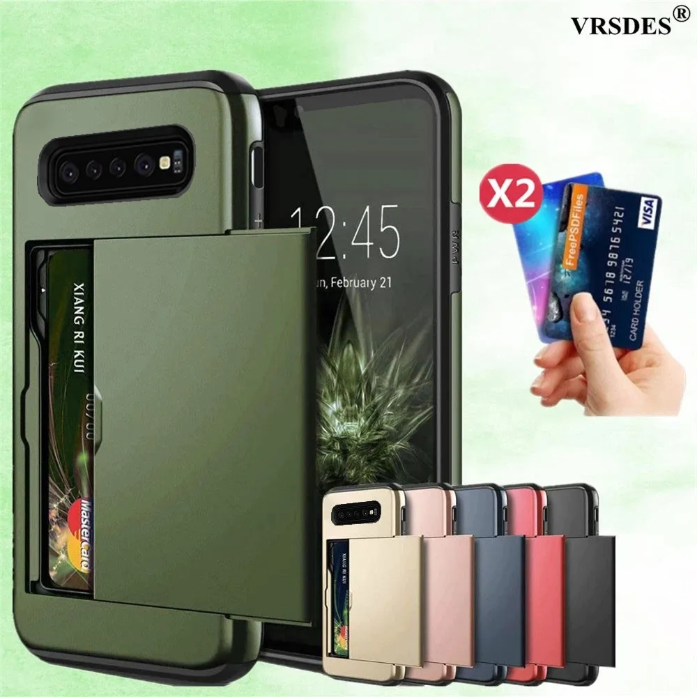 

Armor Slide Card Case For Samsung S10 5G Card Slot Holder Cover For Samsung Galaxy S10 5G S10 Plus S10 E phone case Funda Coque