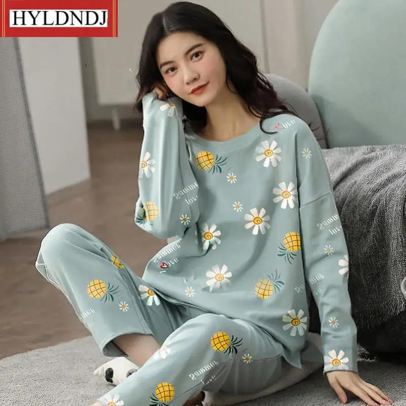 Women's Plus Size Simple Cotton Loose Suit Outer Wear Pajamas Women's Spring and Autumn Long-Sleeved Autumn and Winter Homewear