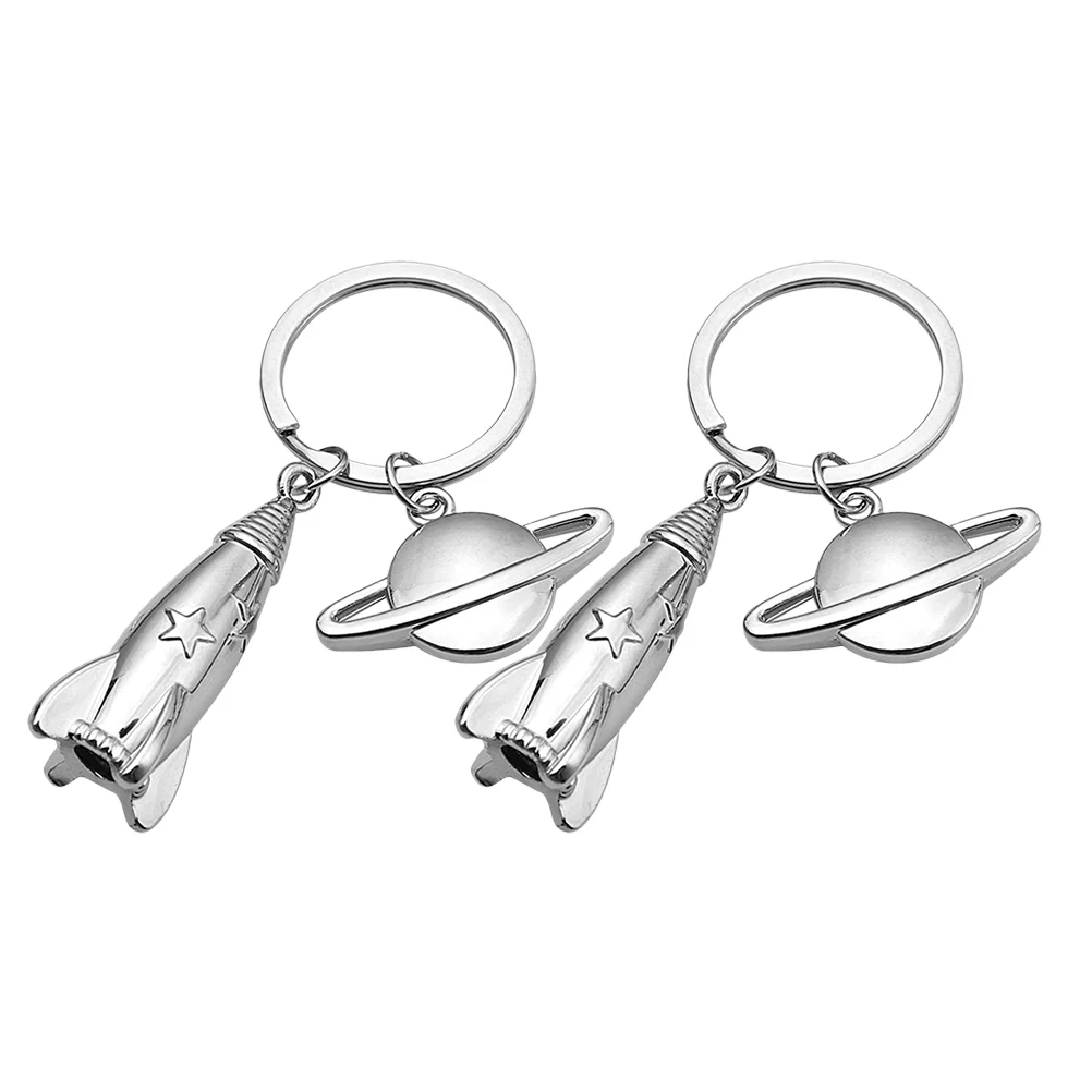 2 Pcs Key Chain Pendant Keychain for Men Planet Car Decorate Rockets Hanging Zinc Alloy Ring Man Miss