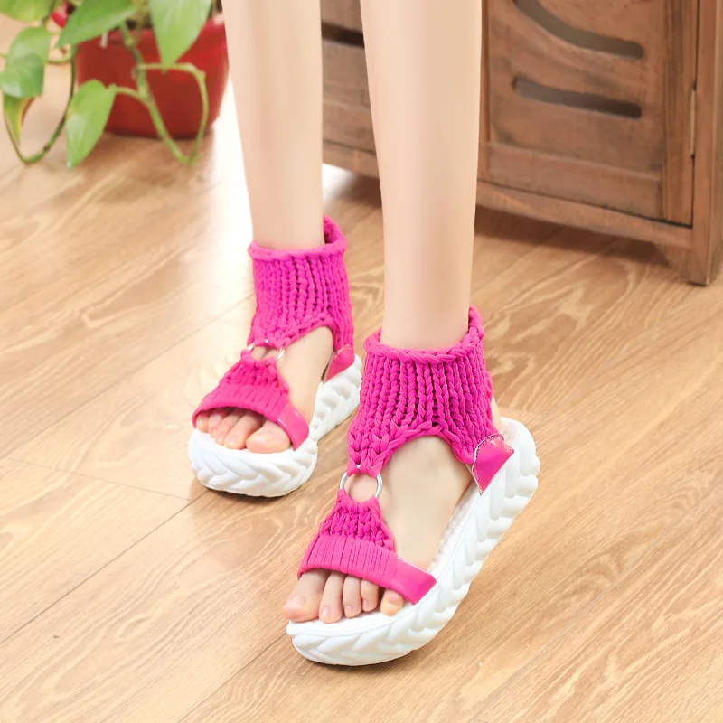 

Women's Roman Sandals Thick-Soled Soft-Bottom Colorful Platform Sandals Open-Toe Comfortable Woolen Round Buckle Slip-On Loafers