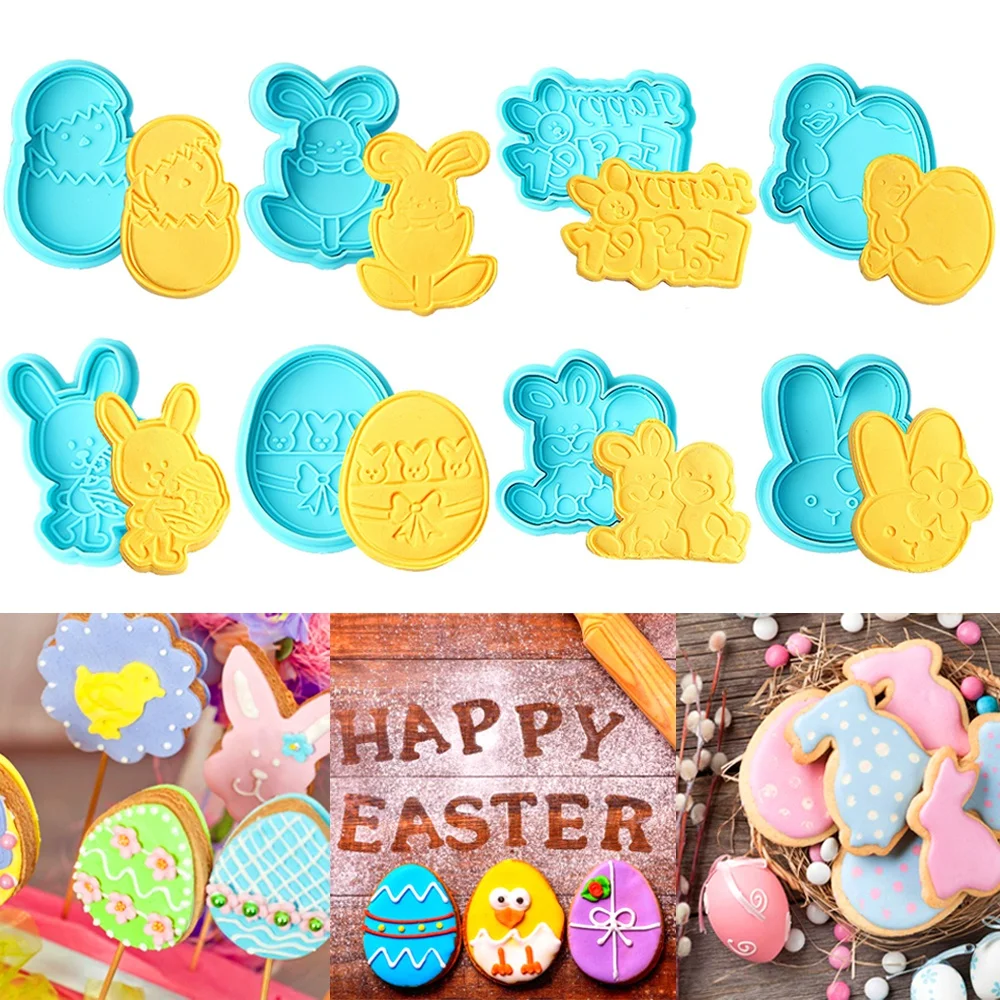 

4Pcs Easter Egg Bunny Plunger Cookie Cutter Fondant Molds for Baking Biscuit Mold Cake Decorating Tools Baking Accessories