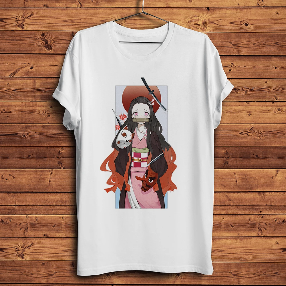 

Забавная аниме футболка Kimetsu No Yaiba Sister Kamado Nezuko для мужчин и женщин, белая футболка унисекс Otaku, уличная одежда, рассекающий демонов