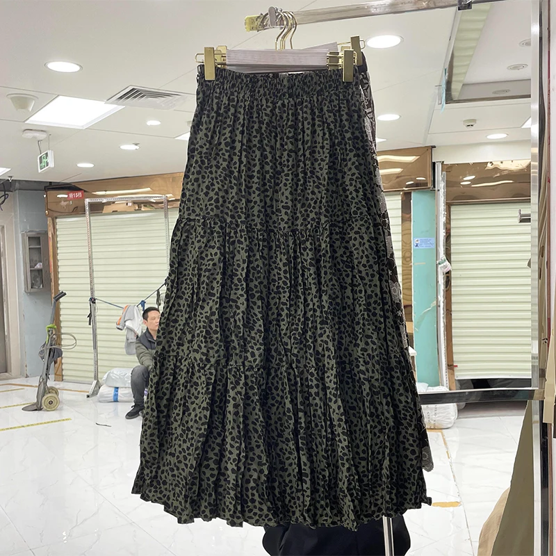 

Elastic Waist Leopard Floral Skirt High-Waisted A-Line Skirts Korean Fashion Casual All-Match Faldas Mujer Moda Dropshipping