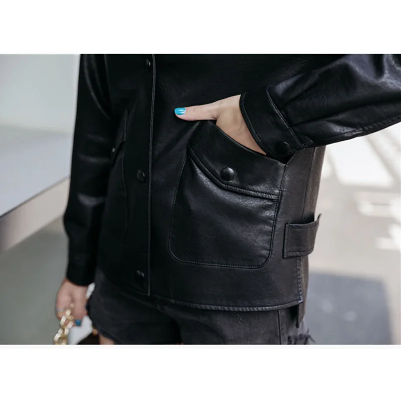 Autumn Winter Short Biker Genuine Leather Jacket Women 2022 New Fashion Solid Loose Sheepskin Coat Famale Clothing Tops Overcoat