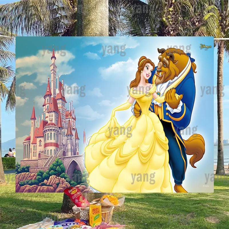 

Disney Beauty and The Beast Luxury Castle Background Backdrop Belle Princess Baby Shower Birthday Party Prop Decoration Banner