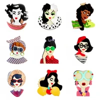 yaologe acrylic wearing glasses lady brooches for women new fashion cartoon creative figures party casual brooch pin gifts