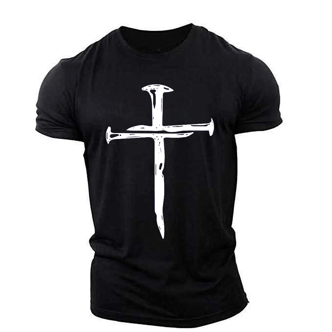 

New Men's Muscle Cross Graphic Top 3d Printed T Shirt Sportswear Outdoor Lightweight Breathable Elastic Christian Style