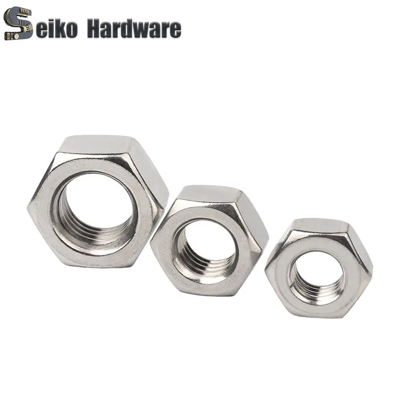 304 Шестигранная гайка DIN934 из нержавеющей стали M1 M1.2 M1.4 M1.6 M2 M2.5 M3 M3.5 M4 M5 M6 M8 M10 M12 M16 M20