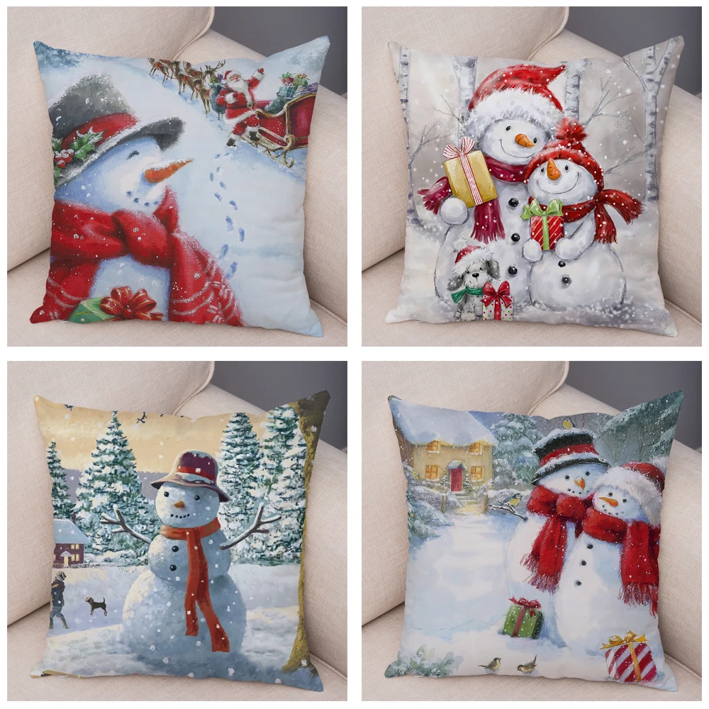

Cute Cartoon Snowman Cushion Cover Decorative Christmas Pillowcase Soft Plush Pillowcase Kids Room Sofa Cart