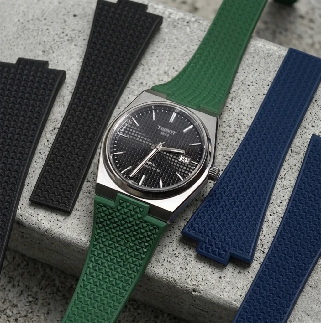 Фото Ремешок для часов Tissot PRX 35 мм/40 мм, 11 мм/12 мм, из каучука FKM CTS, с быстросъемной застежкой. №1